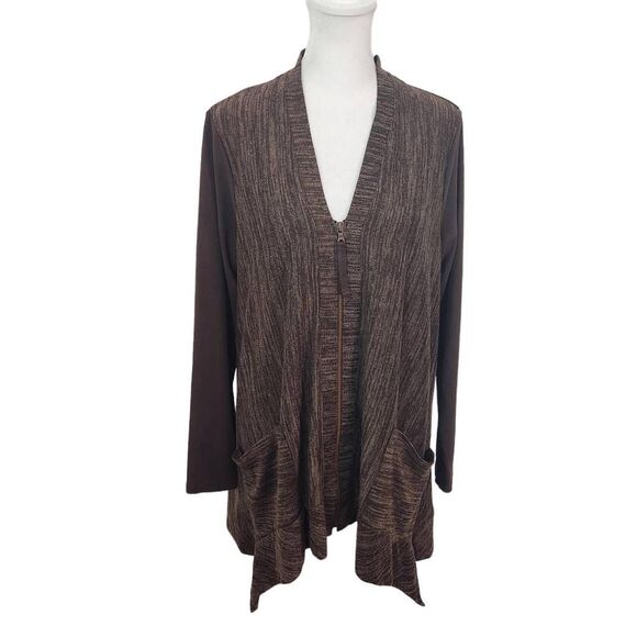 LOGO by Lori Goldstein Brown Zip-Front Cardigan Size Small Brown Cardigan - Picture 1 of 7